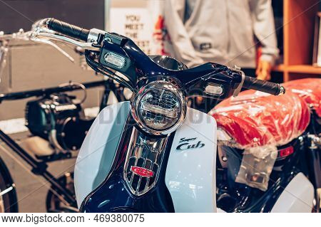 Nakhon Pathom,thailand-january 7, 2023 : View Of Honda Super Cub C 125 Motorcycle Classic 125Cc. Col