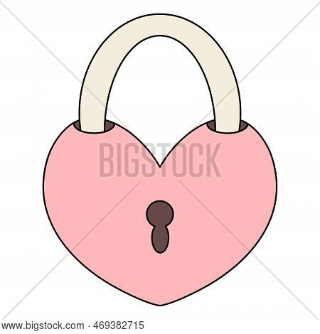 Padlock In The Shape Of A Heart. Keyhole. Color Vector Illustration. Cartoon Style. A Symbol Of Love