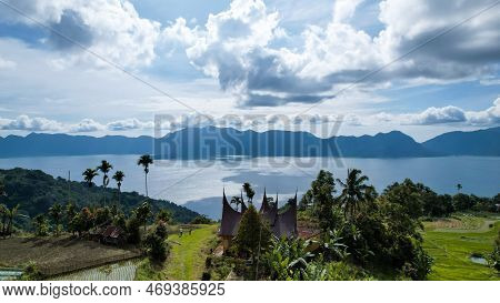 Aerial View Of Panorama Of Maninjau Lake West Sumatra, Danau Maninjau. Sumatra, Indonesia, January 2