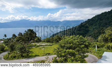 Aerial View Of Panorama Of Maninjau Lake West Sumatra, Danau Maninjau. Sumatra, Indonesia, January 2