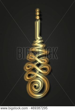 Unalome Golden Symbol, Hindu Or Buddhist Sign Representing Path To Enlightenment. Yantras Tattoo Ico
