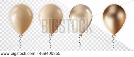 Golden Balloon Set Isolated On Transparent Background. Vector 3d Realistic Gold Festive Helium Ballo