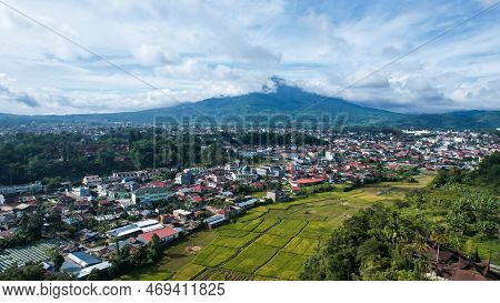 Aerial View Of Traditional Minangkabau Houses Located In Bukittinggi, West Sumatra, Indonesia. Bukit