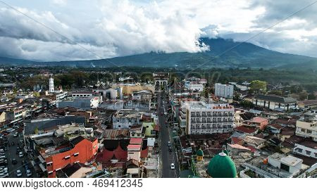 Aerial View Of Jam Gadang, A Historical And Most Famous Landmark In Bukittinggi City, An Icon Of The