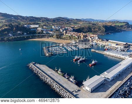 Sunny Winter Day In Small Fisherman's Village Getaria Near San Sebastian City, Basque Country Coastl