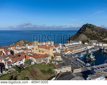 Sunny Winter Day In Small Fisherman's Village Getaria Near San Sebastian City, Basque Country Coastl