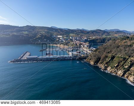 Sunny Winter Day In Small Fisherman's Village Getaria Near San Sebastian City, Basque Country Coastl