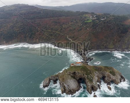 Atlantic Ocean Coastline Near Famous Landmark And Film Location In North Of Spain, Ocean Islet With