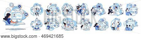 Digital Communication Formats Metaphor, Content Online Data And Social Media Streaming. Abstract Mod