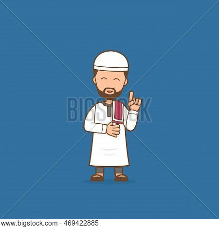 Religious Muslim Man Cartoon Character Illustration Giving Religious Advice And Lecture Pose