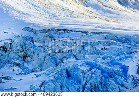 Close Up Of Salmon Glacier Flowing Between Boundary Ranges Near Stewart, British Columbia And Hyder,