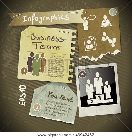 Sada infografika od roztrhané kousky papíru ve Vintage stylu Scrapbooking s Foto