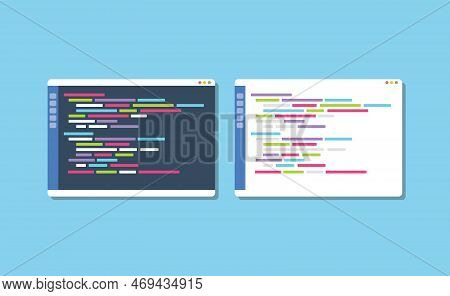 Dark Or White Theme Programming Text Editor Compare Vector Illustration