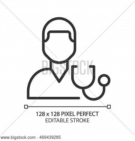 Diagnostics Pixel Perfect Linear Icon. Determine Disease. Physician Checkup. Medical Procedure. Symp