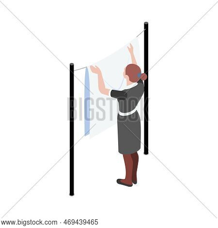 Housemain In Uniform Hanging Out Linen Isometric Icon 3d Vector Illustration