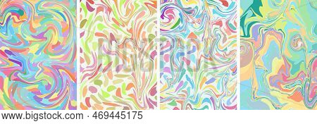Retro Groovy Colorful Art Poster Set. Psychedelic Hippie Style Watercolor Rainbow Background Collect