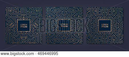 Vector Set Of Luxury Cover Templates, Square Line Art Deco Patterns. Fancy Design Elements For Placa