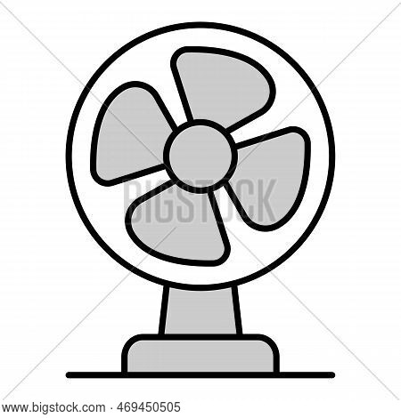 Four-bladed Desktop Fan For Blowing, From The Heat - Icon, Illustration On White Background, Grey St