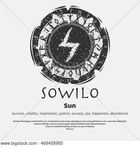 Abstract Flat Dark Circle Shield With Viking Symbol Isolated On White Background. Scandinavian Sowil