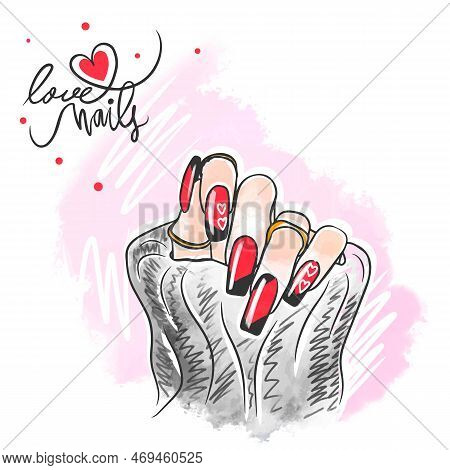 Black Red Nail Design, Long Nails, Love Nails, Manicure