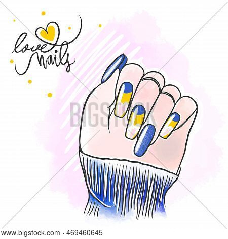 Lovely Nail Design, Blue Yellow Color Long Nails, Love Nails, Manicure
