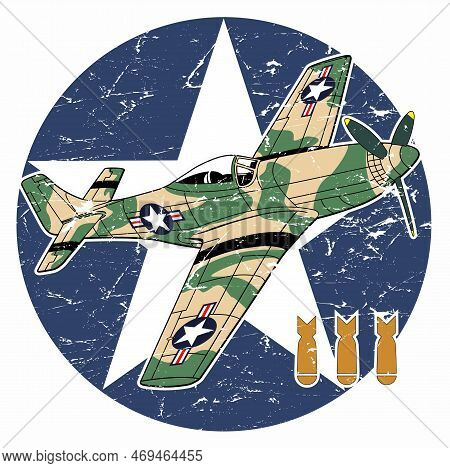 Airplane Of The American Launch Of The Second World War In The Background Of The Military Symbol.