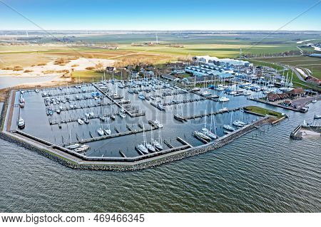 Aerial From The Harbor From Hindeloopen In Friesland The Netherlands