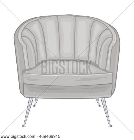 Grey Armchair Isolated On  White Background. Soft Armchair With Upholstery. Vintage Cushioned Furnit