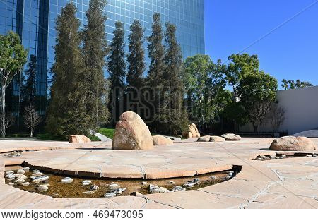 Costa Mesa, California - 24 Jan 2023: The Noguchi Garden, A Compact, Minimalist Sculpture Garden Int