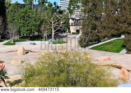 Costa Mesa, California - 24 Jan 2023: High Angle View Of  Noguchi Garden, A Compact, Minimalist Scul
