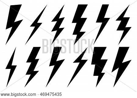 Lightning Bolt Icons Set.vector Simple Icons In Flat Style. Set Lightning Bolt Vector On White Backg