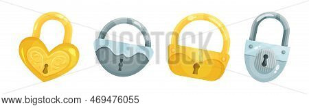 Padlock With Keyhole As Security Mechanism Vector Set