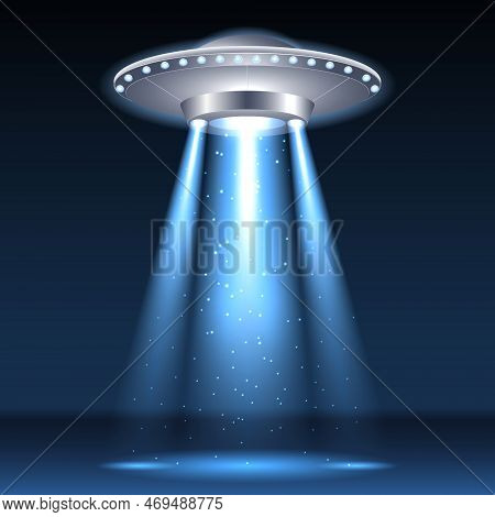 Ufo Spaceship Flying Isolated On White Background