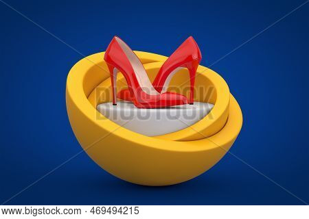Red High Heels Wooman Shooes Over Yellow Elegant And Modern Product Presentation Promotion Stand Or 