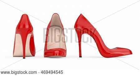 Red High Heels Wooman Shooes On A White Background. 3d Rendering