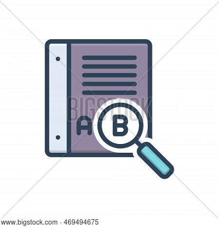 Color Illustration Icon For Thesaurus Word-book Dictionary Lexicon Vocabulary Boom Letters Research 