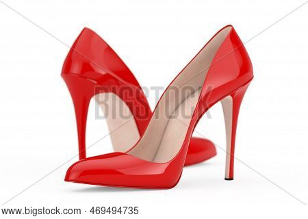 Red High Heels Wooman Shooes On A White Background. 3d Rendering