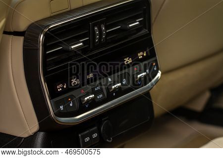 Modern Car. Digital Second Row Seat Temperature Control. Car Air Conditioning System Button. Automat