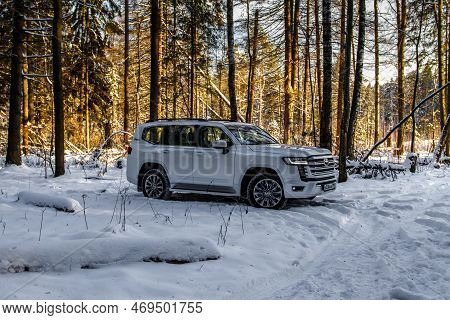 Moscow, Russia - December 11, 2021 Toyota Land Cruiser 300 (j300), Full-size Suv Car. Exterior Close