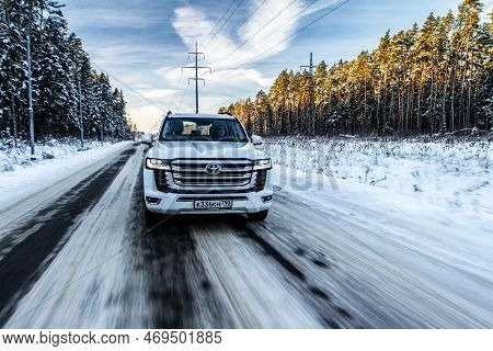 Moscow, Russia - December 11, 2021 Toyota Land Cruiser 300 Premium (j300), Modern Suv. Exterior Fron