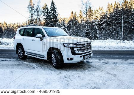 Moscow, Russia - December 11, 2021 Toyota Land Cruiser 300 Premium (j300), Modern Suv. Exterior Fron
