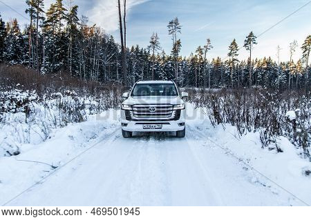 Moscow, Russia - December 11, 2021 Toyota Land Cruiser 300 Premium (j300), Modern Suv. Exterior Fron