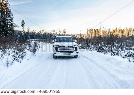 Moscow, Russia - December 11, 2021 Toyota Land Cruiser 300 Premium (j300), Modern Suv. Exterior Fron