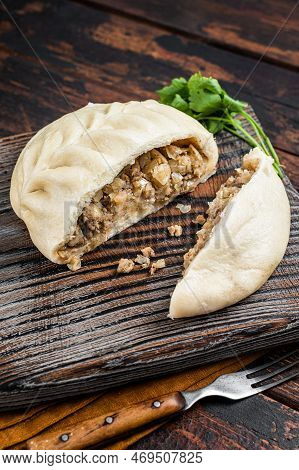 Pyanse Traditional Korean Pie. Asian Food. Traditional Korean Cuisine Set. Wooden Background. Top Vi