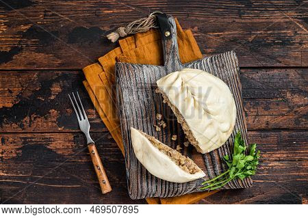 Pyanse Traditional Korean Pie. Asian Food. Traditional Korean Cuisine Set. Wooden Background. Top Vi