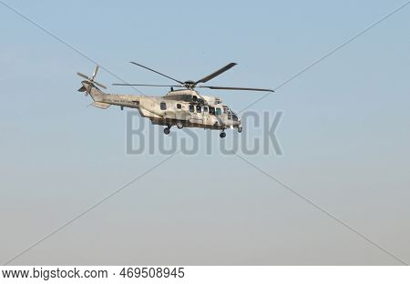 Nakhon Pathom, Thailand - January 14, 2023 : Air Show Eurocopter Ec725 Caracal, The Helicopter  For 