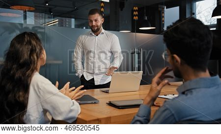 Business People Group Listening To Businessman Leader Boss Man Company Ceo Presentation Discussing P