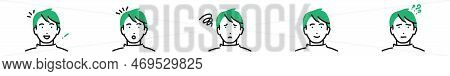 Set Of Different Facial Expressions Male Character. Collection Of Young Man Feelings. Boy Emoji With