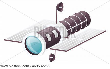 Space Telesope Icon. Cartoon Satellite With Astronomy Tool Isolated On White Background