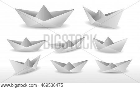Folded Paper Boat Origami. Modern Origami Paper Ship. Collection Realistic Paper Boat Origami.